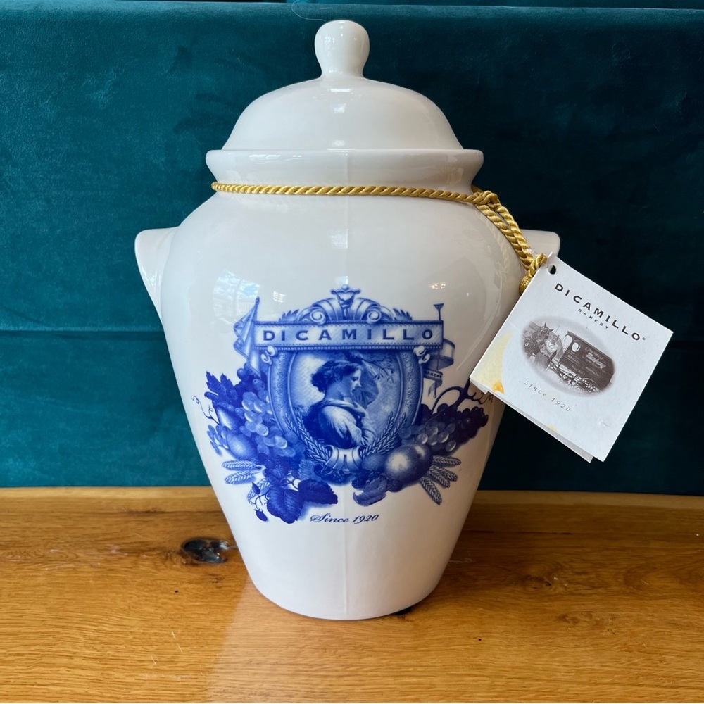Dicamillo Bakery Blue and White Ceramic Biscotti Jar